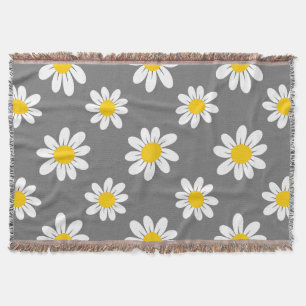 White Yellow Daisies Throw Blanket