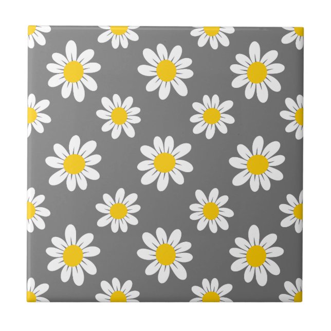 White Yellow Daisies Tile (Front)