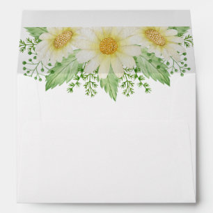 White Yellow Daisy Floral Wedding Envelope