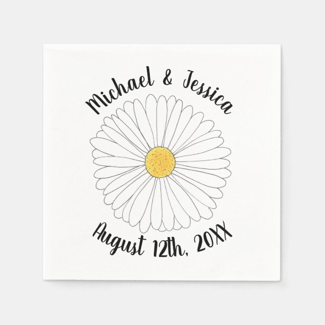 White Yellow Daisy Flower Floral Garden Party Napkin (Front)