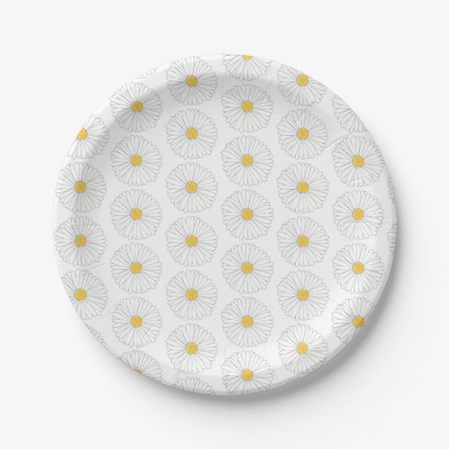 White Yellow Daisy Flower Floral Garden Party Paper Plate (Front)