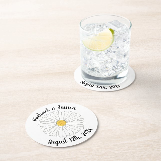 White Yellow Daisy Flower Floral Garden Party Round Paper Coaster (Insitu)