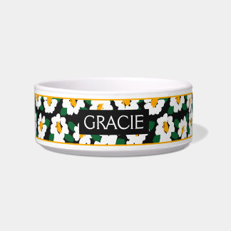 White Yellow Daisy Flower Pattern Personalised Bowl