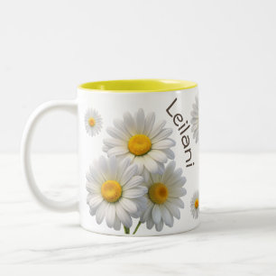 White & Yellow Daisy Personalised Bliss Two-Tone Coffee Mug