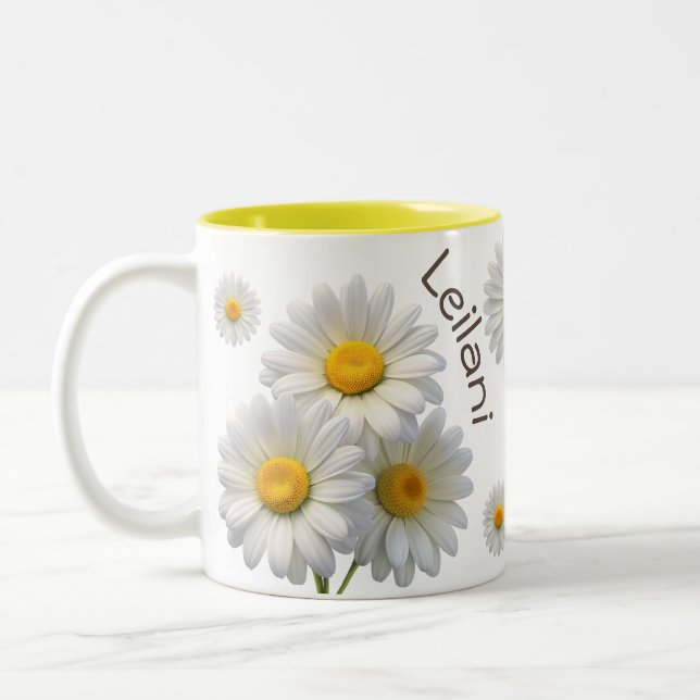 White & Yellow Daisy Personalised Bliss Two-Tone Coffee Mug (Left)