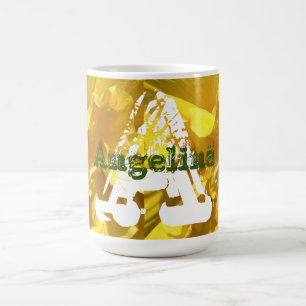 White Yellow Floral Girly Modern Monogram Name Coffee Mug
