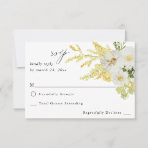 White & Yellow Floral no Meal RSVP 2 Card
