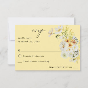 White & Yellow Floral no Meal RSVP - Yellow Card