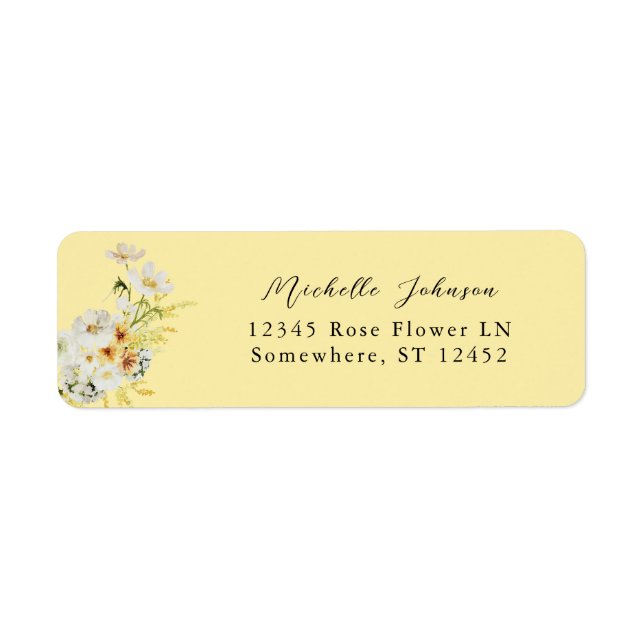 White & Yellow Floral Return Address Label 4 Yello (Front)