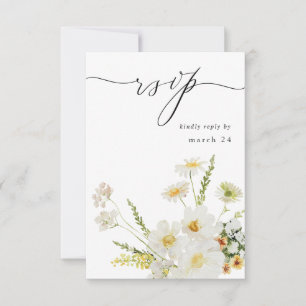 White & Yellow Floral w Meal RSVP 2 Card