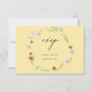 White & Yellow Floral w Meal RSVP - Yellow Card