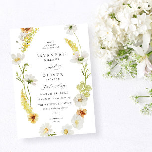White & Yellow Floral Wedding Invitation