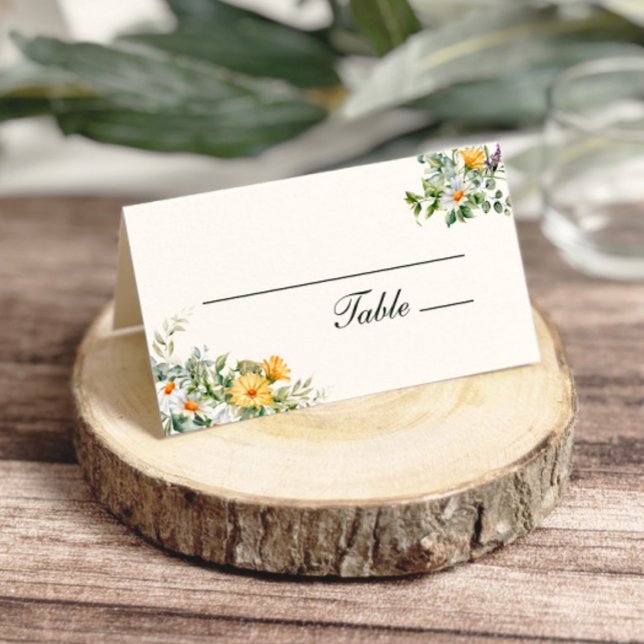 White Yellow Florals Wedding Place Card (Creator Uploaded)