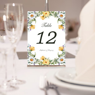 White Yellow Florals Wedding Table Number