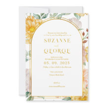 White Yellow Flower Arch Wedding Invitation 