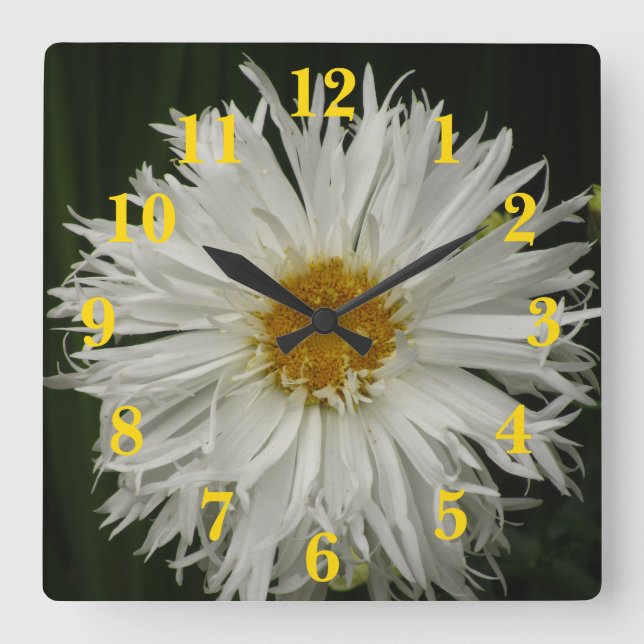 White Yellow Flower Square Wall Clock (Front)