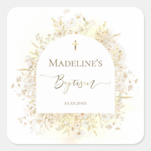white yellow flowers Baptism Square Sticker