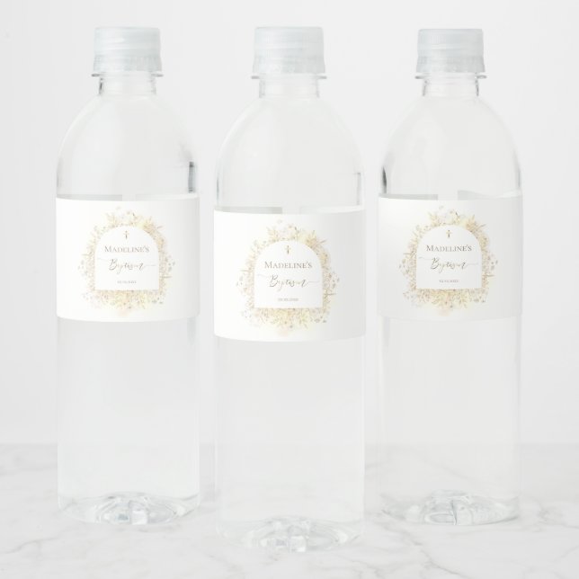 white yellow flowers Baptism Water Bottle Label (Bottles)