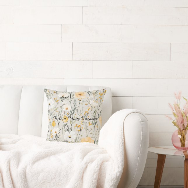White Yellow Flowers Cushion (Couch)