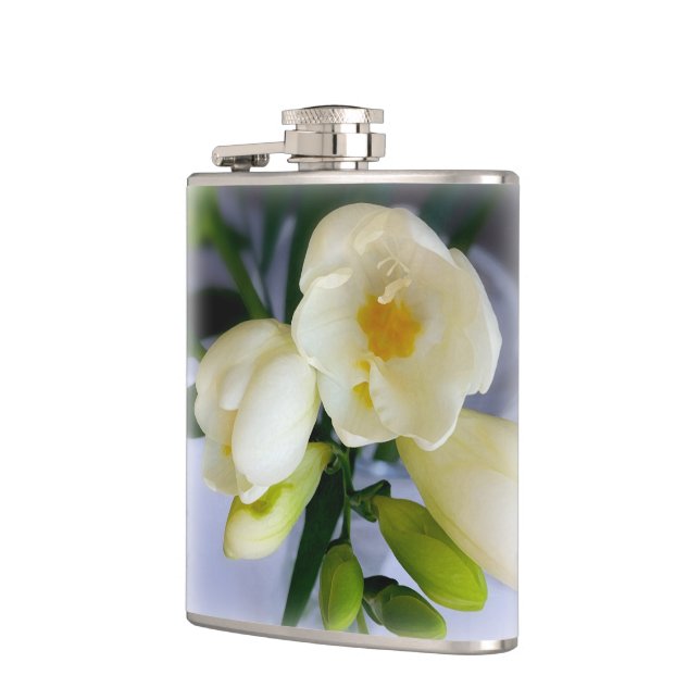 white yellow freesia hip flask (Left)
