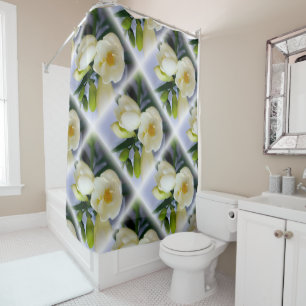 white yellow freesia shower curtain