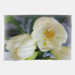 white yellow freesia tea towel