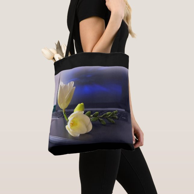 White yellow freesia tote bag (Close Up)