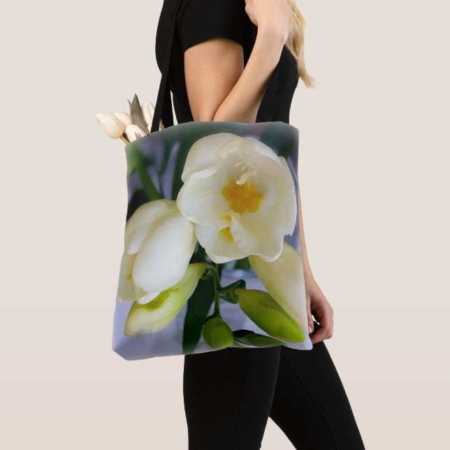 white yellow freesia tote bag (Close Up)