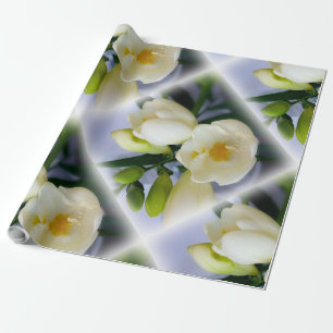 white yellow freesia wrapping paper