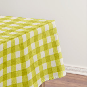 White & Yellow Gingham Pattern Cotton Chequered Tablecloth