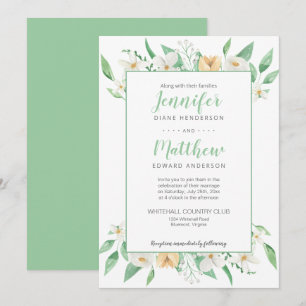 White, Yellow, Green Floral Framed Wedding Invitation
