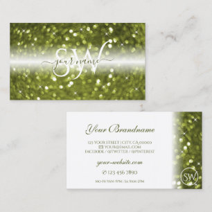 White Yellow Greenish Sparkle Glitter Initials Business Card