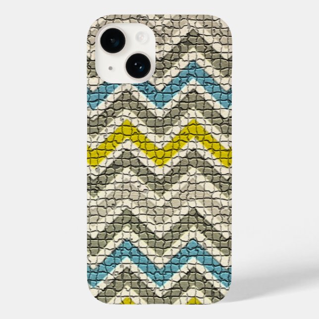 WHITE YELLOW GREY BLUE MOSAIC CHEVRONS Case-Mate iPhone CASE (Back)