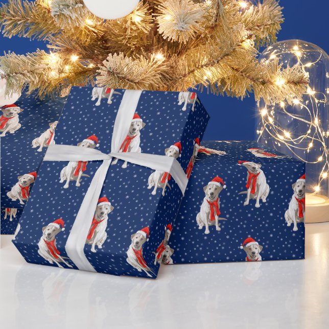White Yellow Labrador Retriever in Santa Hat Wrapping Paper (Holidays)