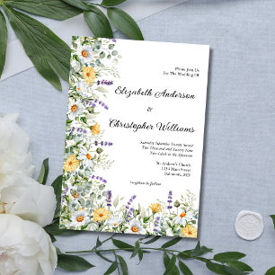 White Yellow Lavender Floral Eucalyptus Wedding Invitation
