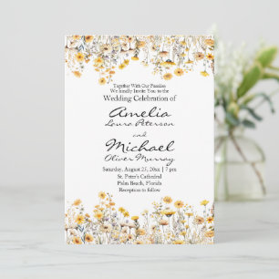 White Yellow Meadow Wildflowers Wedding Invitation