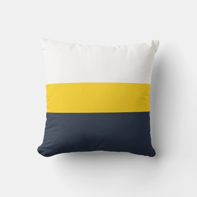 White Yellow & Navy Stripes Cushion (Front)