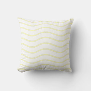 White & Yellow Pastel Wavy Lines Design Cushion