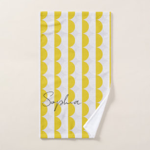 White Yellow Pattern Half Moon Monogram Pickleball Hand Towel