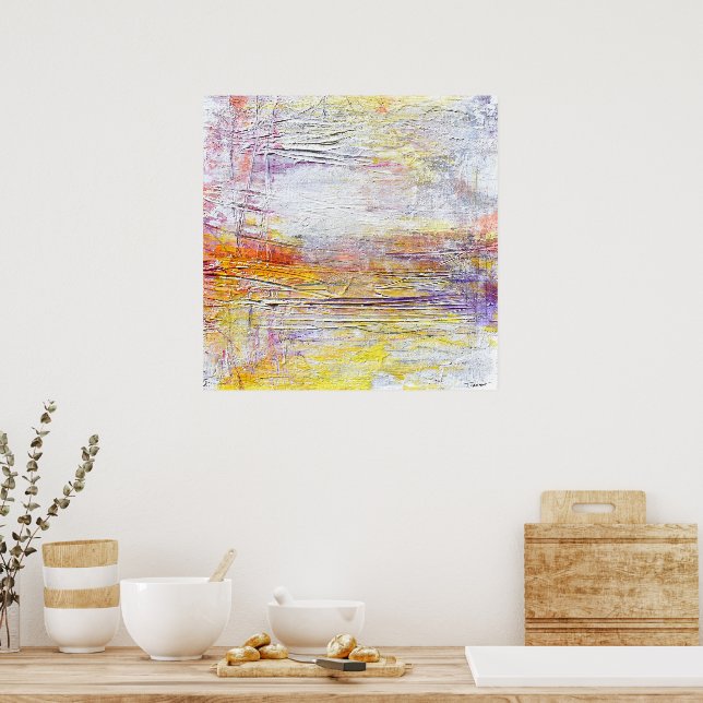 White Yellow Pink Textured Abstract Painting Poster (Kitchen)
