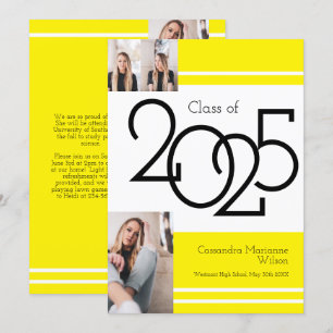 White Yellow School Colours Graduation Announcemen Invitation