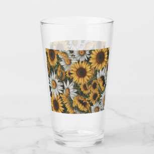 White & Yellow Sunflower #4 Glass