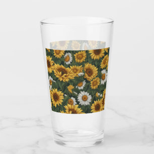 White & Yellow Sunflower Daisies  Glass