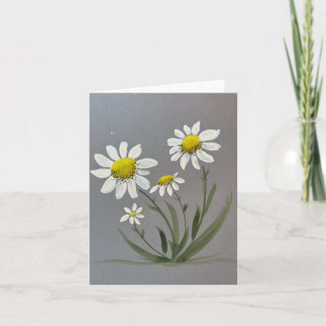 White yellow watercolor daisies - folded blank card (Front)