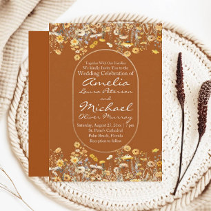 White Yellow Wildflowers Terracotta Wedding  Invitation