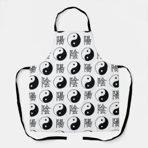 White Yinyang Symbol Chinese Pattern Apron