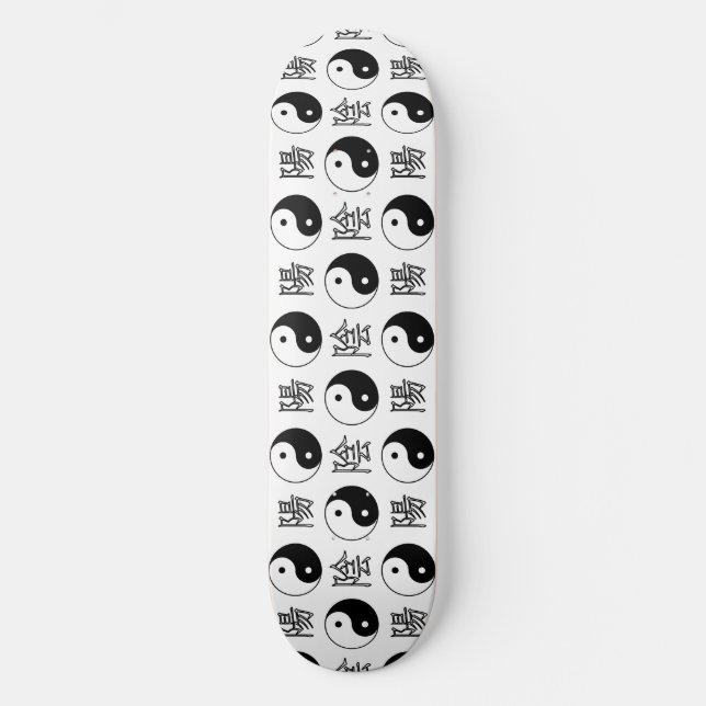 White Yinyang Symbol Chinese Pattern Skateboard (Front)