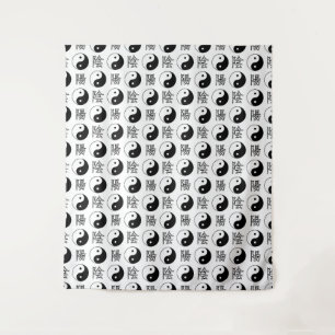 White Yinyang Symbol Chinese Pattern Tapestry