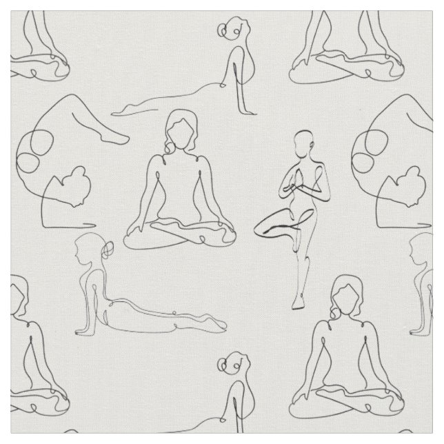 white yoga positions line drawings fabric (Close Up)
