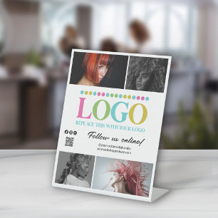 White Your Logo Photos QR Code Social Media Promo Pedestal Sign